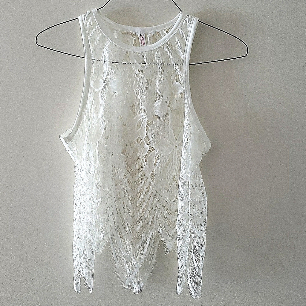 Overall sheer lace crop tank top